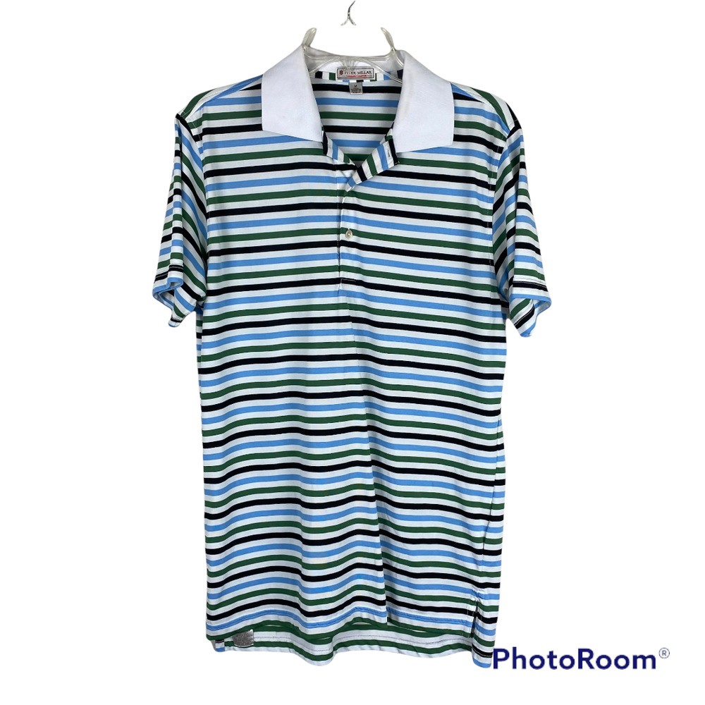 Peter Millar Striped Polo Shirt - Blue, Green, Black, White